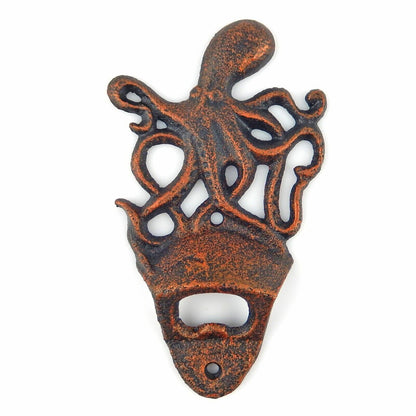 Octopus Beer Bottle Opener Cast Iron Wall Mount Nautical Rustic Copper Finish