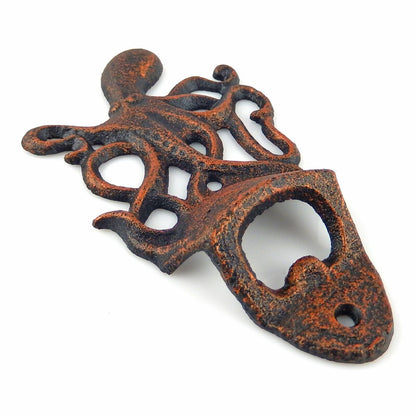 Octopus Beer Bottle Opener Cast Iron Wall Mount Nautical Rustic Copper Finish