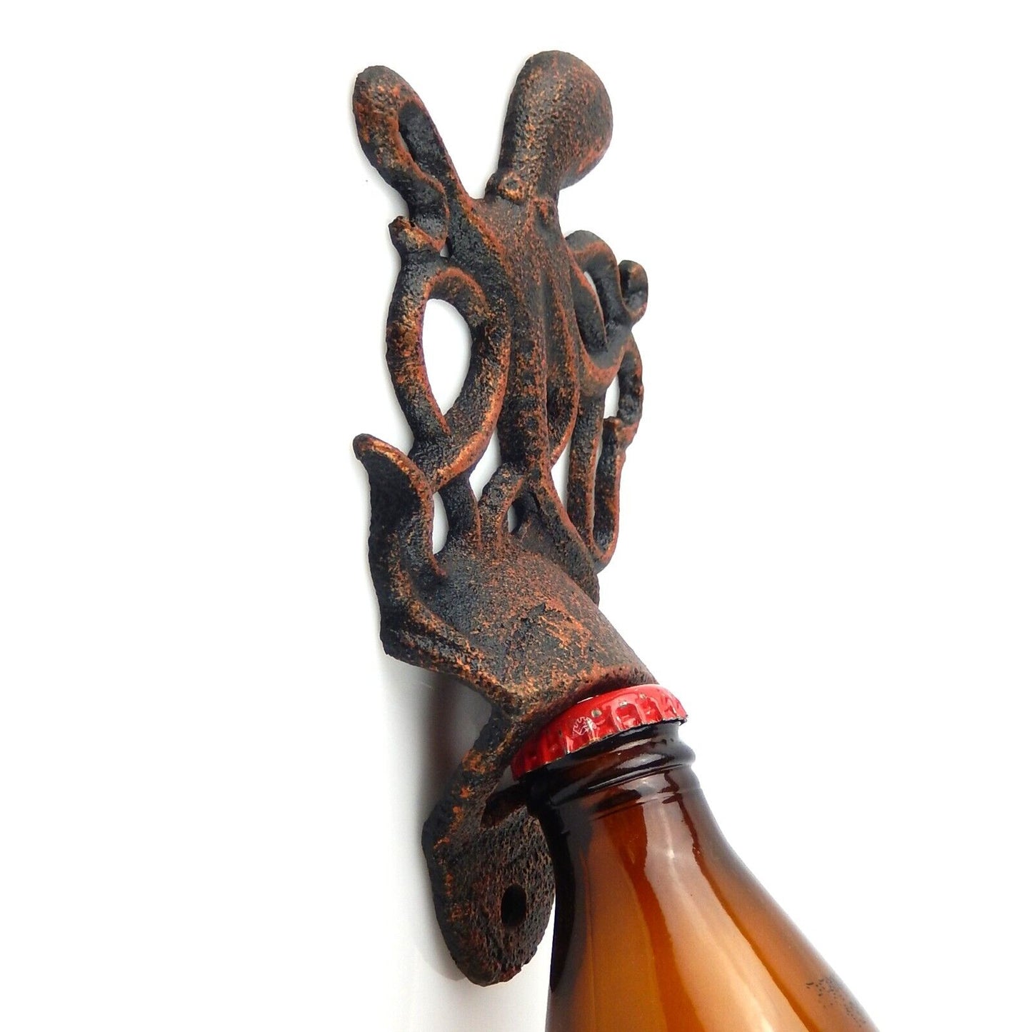 Octopus Beer Bottle Opener Cast Iron Wall Mount Nautical Rustic Copper Finish