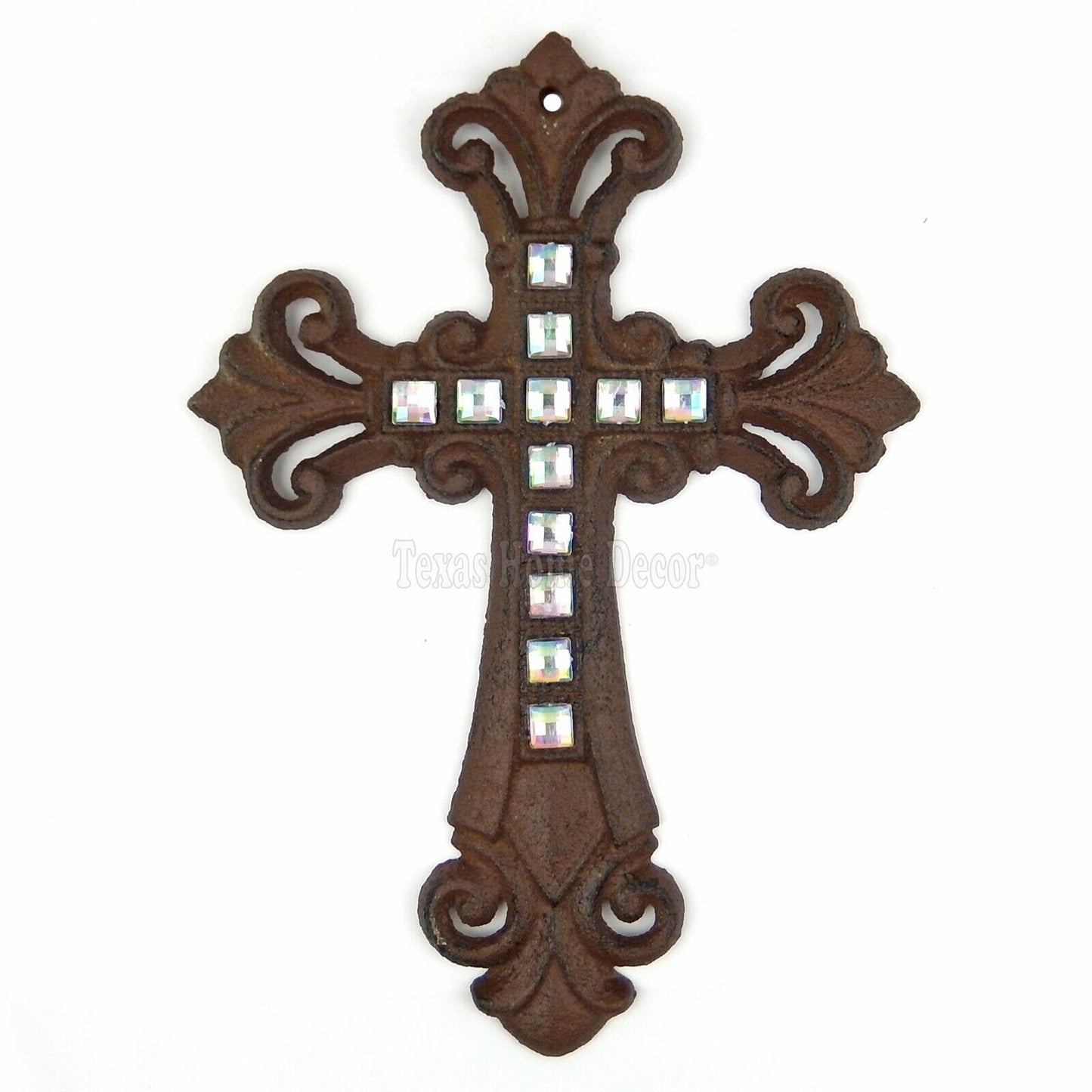 Fleur De Lis Wall Cross Cast Iron Iridescent Pearl Tile Inlay Rustic 9 1/2"