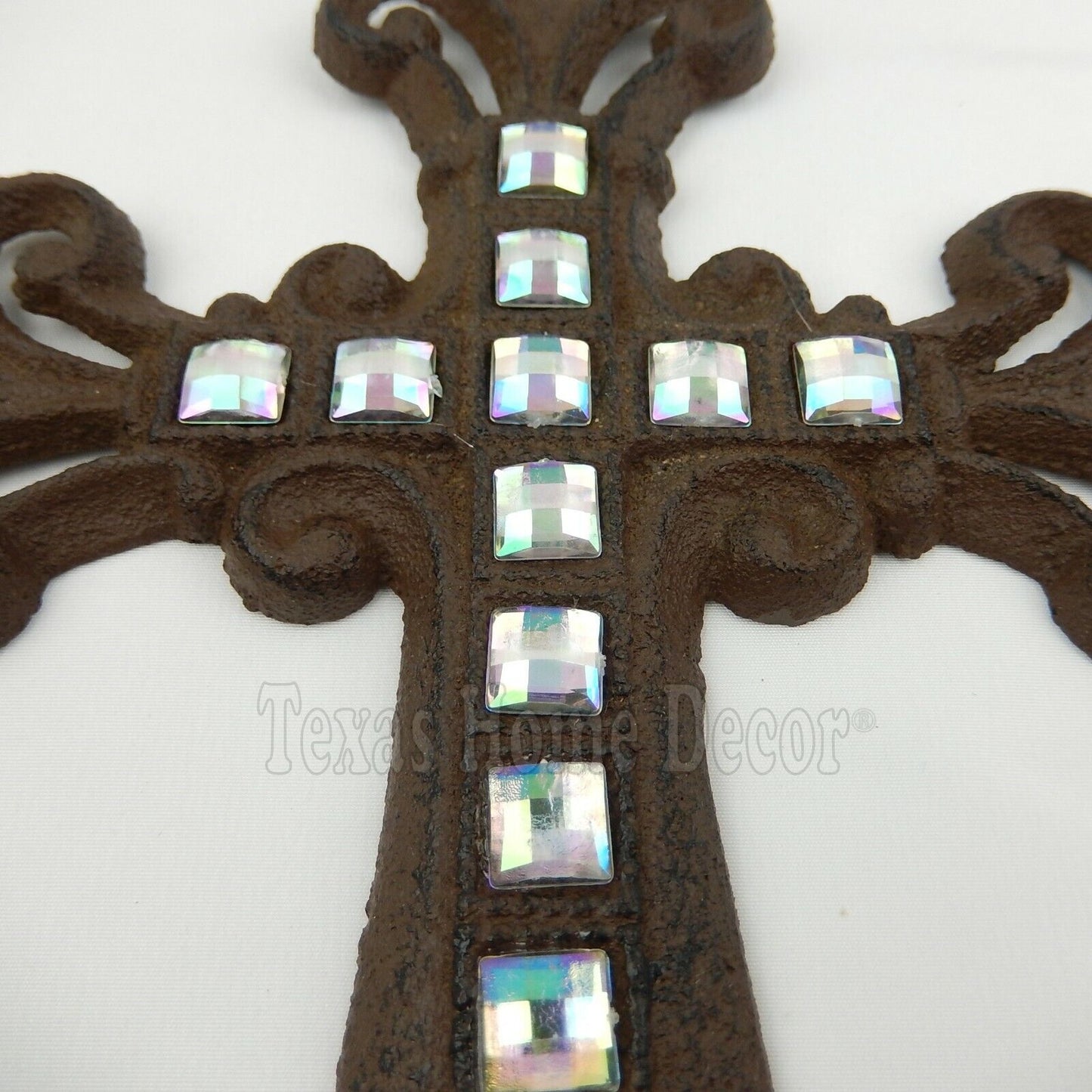 Fleur De Lis Wall Cross Cast Iron Iridescent Pearl Tile Inlay Rustic 9 1/2"