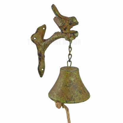 Bird Tree Branch Dinner Bell Cast Iron Wall Mounted Rustic Green Antique Style