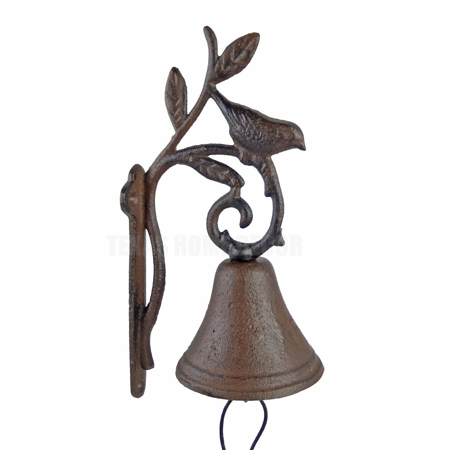 Bird On Tree Dinner Bell Cast Iron Leaves Wall Mount Antique Style Rustic Brown