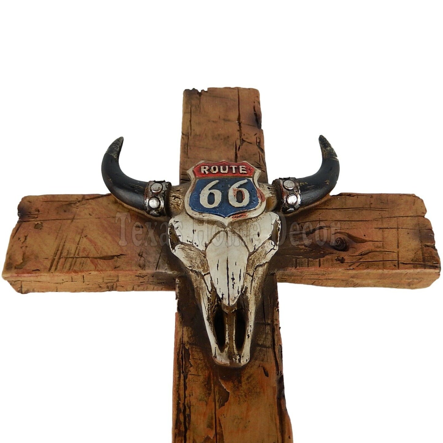 Route 66 Steer Longhorn Wall Cross Faux Wood Look Western Wall Mounted 14 inch