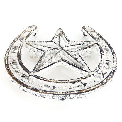 Horseshoe Star Trivet Cast Iron Rustic White Antique Style Hot Pot Plate Holder