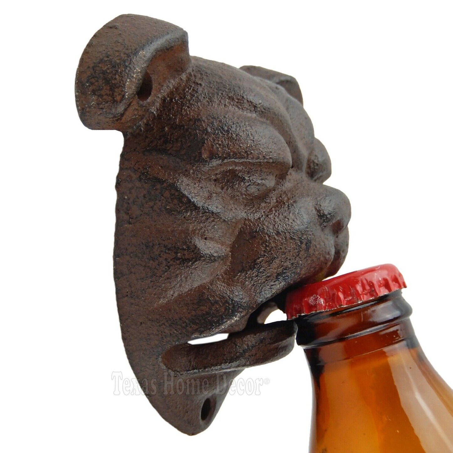 Bulldog Bottle Opener Wall Mount Rustic Brown Cast Iron Bar Cantina Georgia