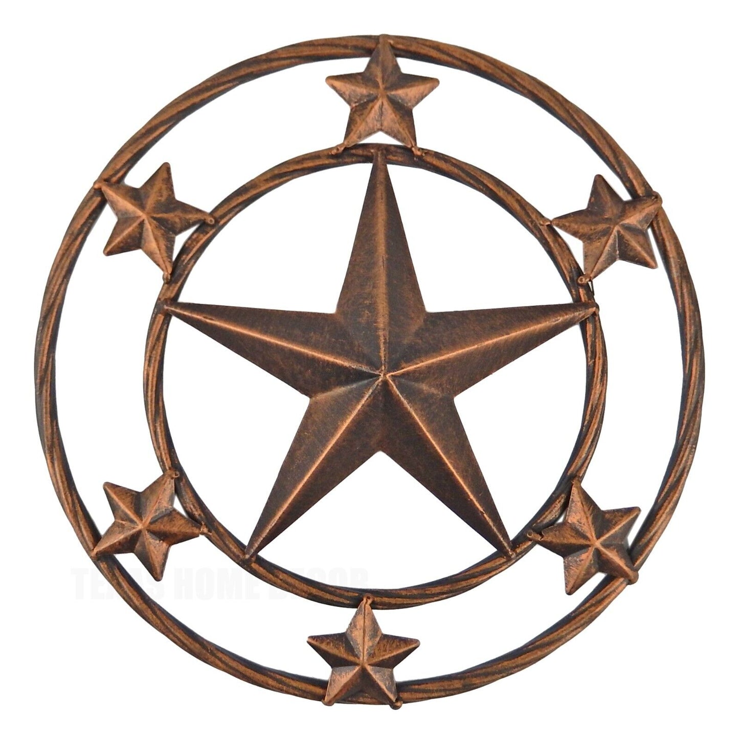 Metal Texas Wall Star With Stars Ring Brushed Copper Finish 12 inch