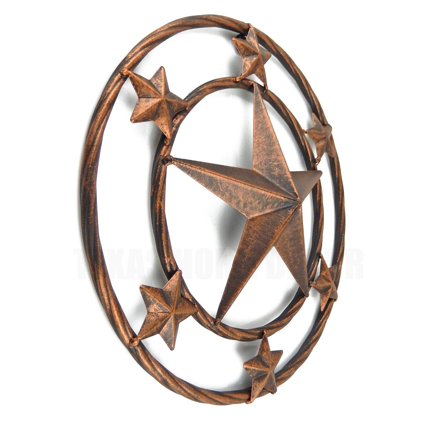 Metal Texas Wall Star With Stars Ring Brushed Copper Finish 12 inch