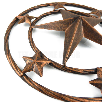 Metal Texas Wall Star With Stars Ring Brushed Copper Finish 12 inch