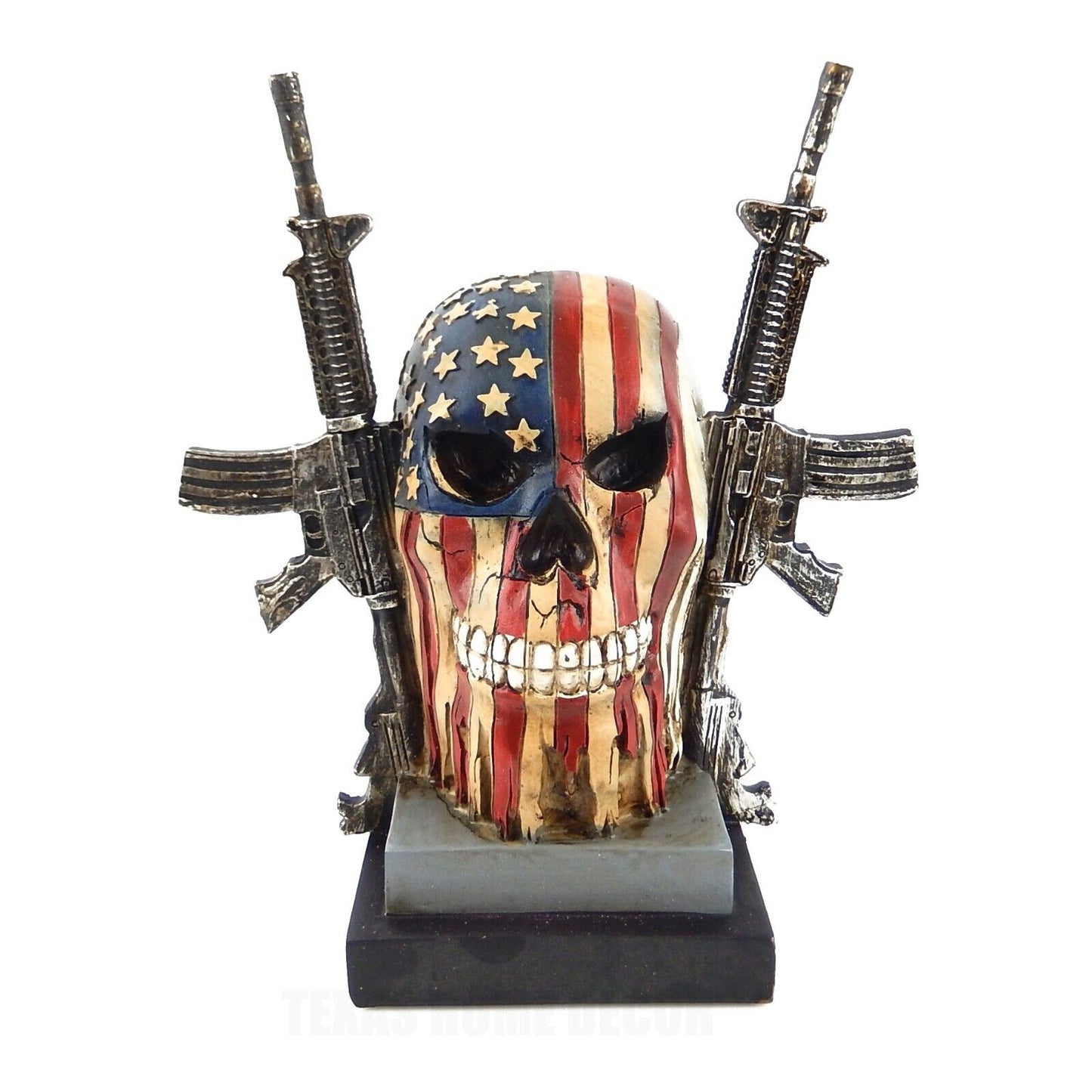 Rustic Skull American Flag Double Rifles Guns Table Top Patriotic Decor