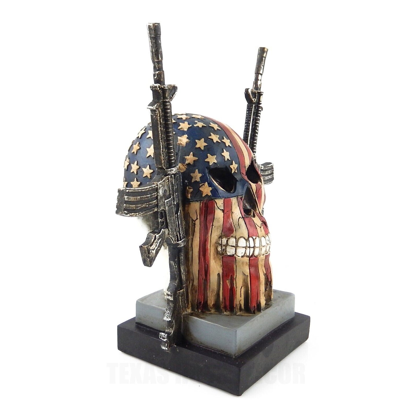 Rustic Skull American Flag Double Rifles Guns Table Top Patriotic Decor