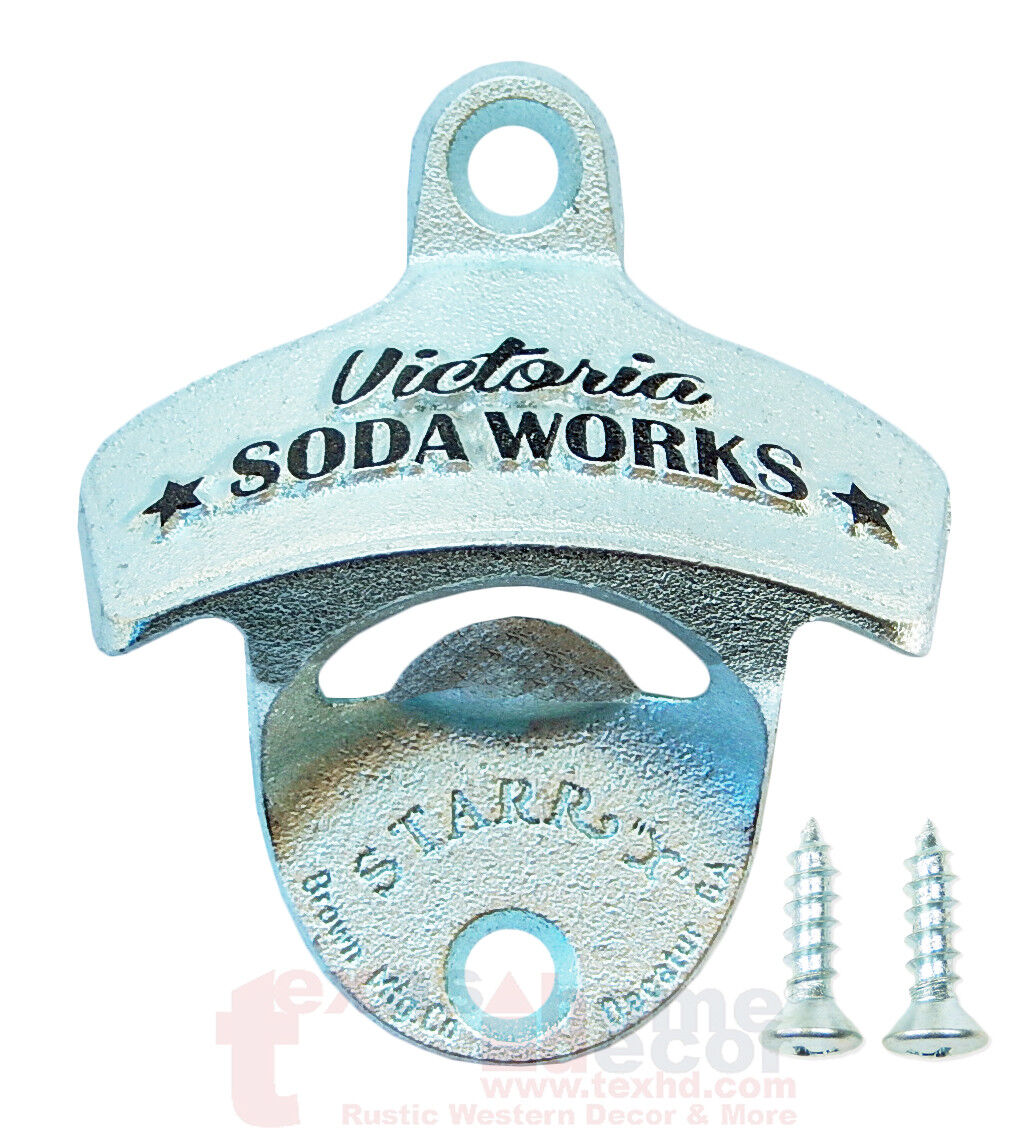 EMBOSSED Victoria Soda Works Beer Bottle Opener Starr X Wall Mounted Cast Iron