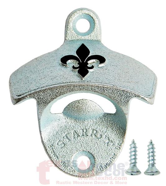 EMBOSSED Fleur De Lis Beer Bottle Opener New Orleans Starr X Wall Mount +Screws