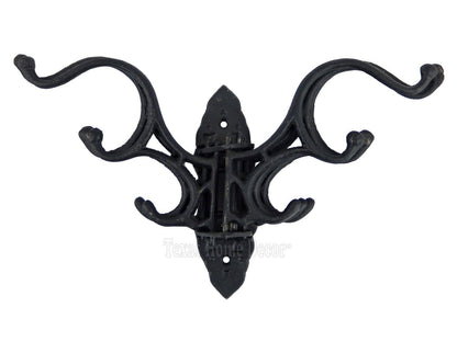 Large Swivel Hook 5 Arms Cast Iron Coat Purse Towel Hanger Antique Style Black