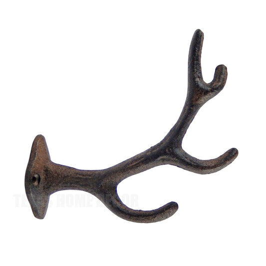 Deer Antler Wall Hook Rustic Cast Iron Cabin Lodge Key Coat Towel Hat Hanger