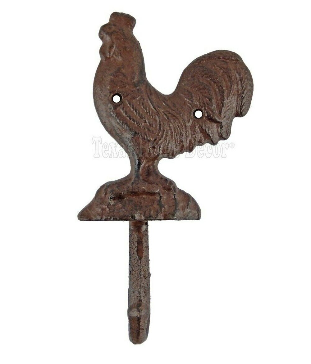 Rooster Key Wall Hook Towel Hat Coat Hanger Rustic Cast Iron Antique Style