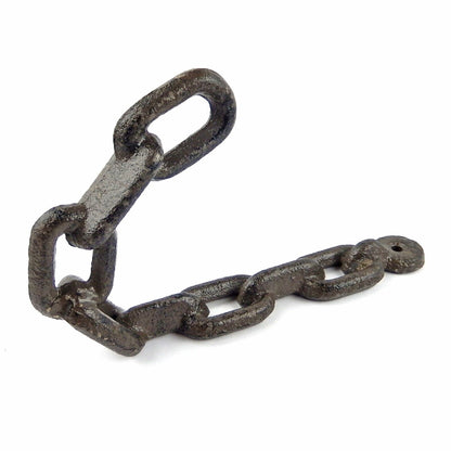 Cast Iron Chain Link Wall Hook Industrial Coat Towel Hanger Rustic Brown 7.25"