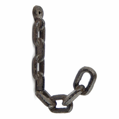 Cast Iron Chain Link Wall Hook Industrial Coat Towel Hanger Rustic Brown 7.25"