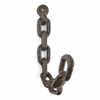 Cast Iron Chain Link Wall Hook Industrial Coat Towel Hanger Rustic Brown 7.25"