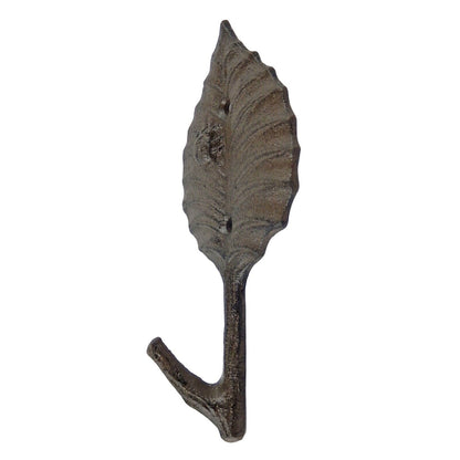 Cast Iron Leaf Wall Hook With Beetle Key Towel Coat Hanger Rustic Antique Brown