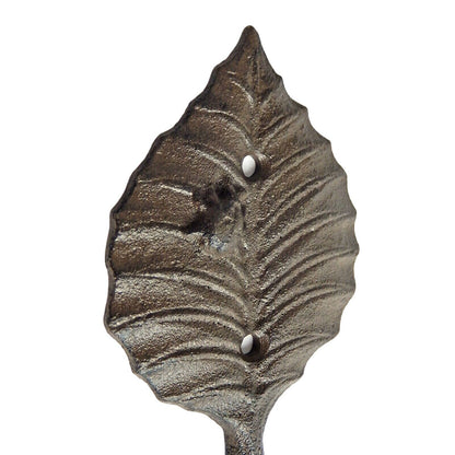 Cast Iron Leaf Wall Hook With Beetle Key Towel Coat Hanger Rustic Antique Brown