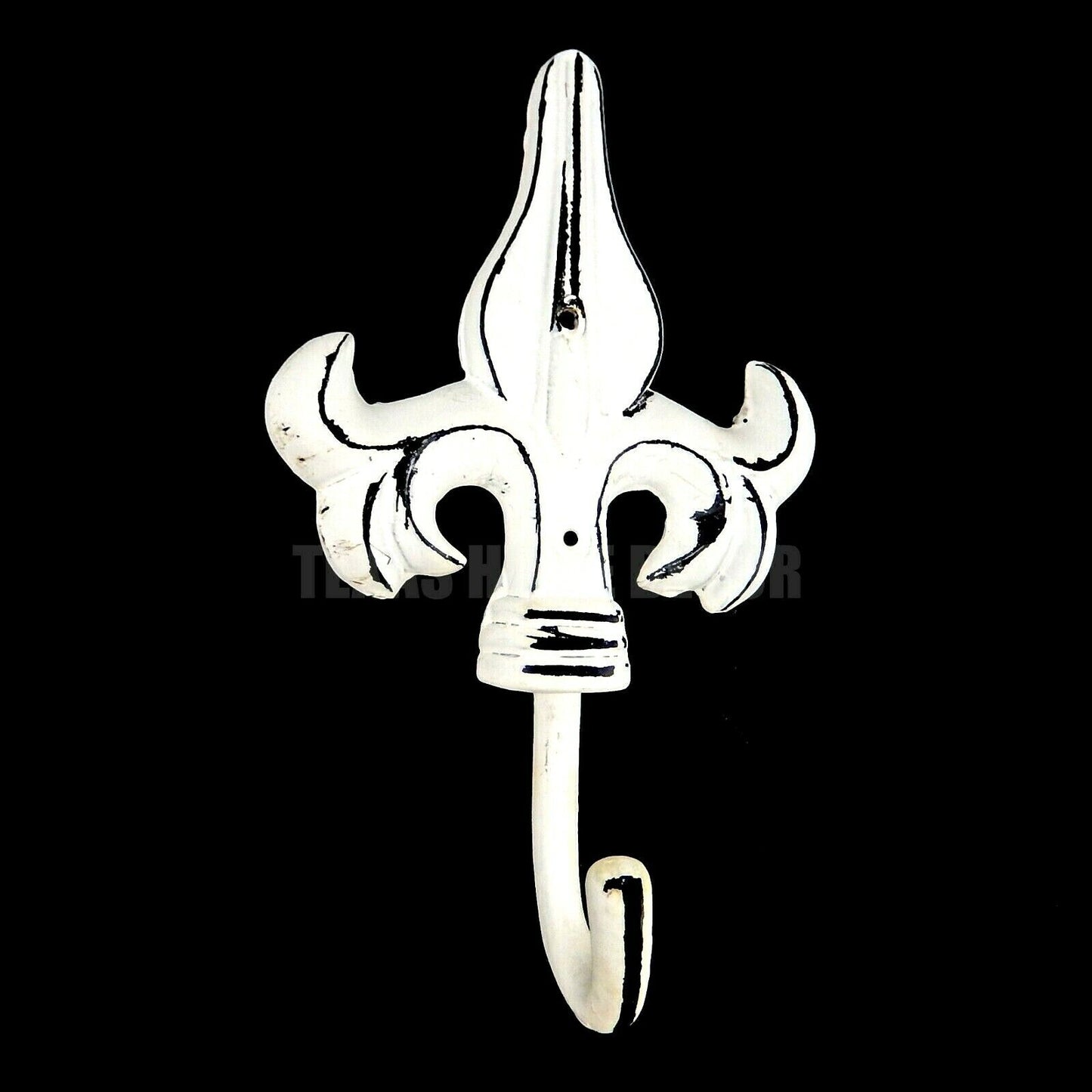 Fleur De Lis Wall Hook Cast Iron Key Towel Coat Hanger Antique Style White