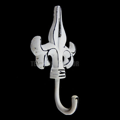 Fleur De Lis Wall Hook Cast Iron Key Towel Coat Hanger Antique Style White