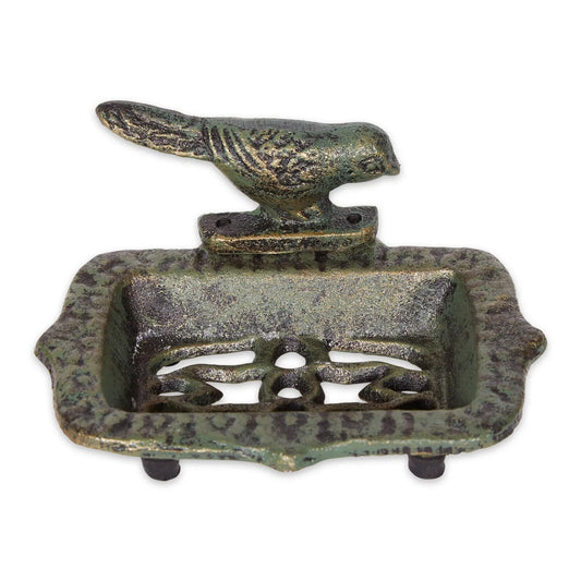 Bird Soap Dish Cast Iron Gold Green Patina Verdigris Finish Bathroom Kitchen