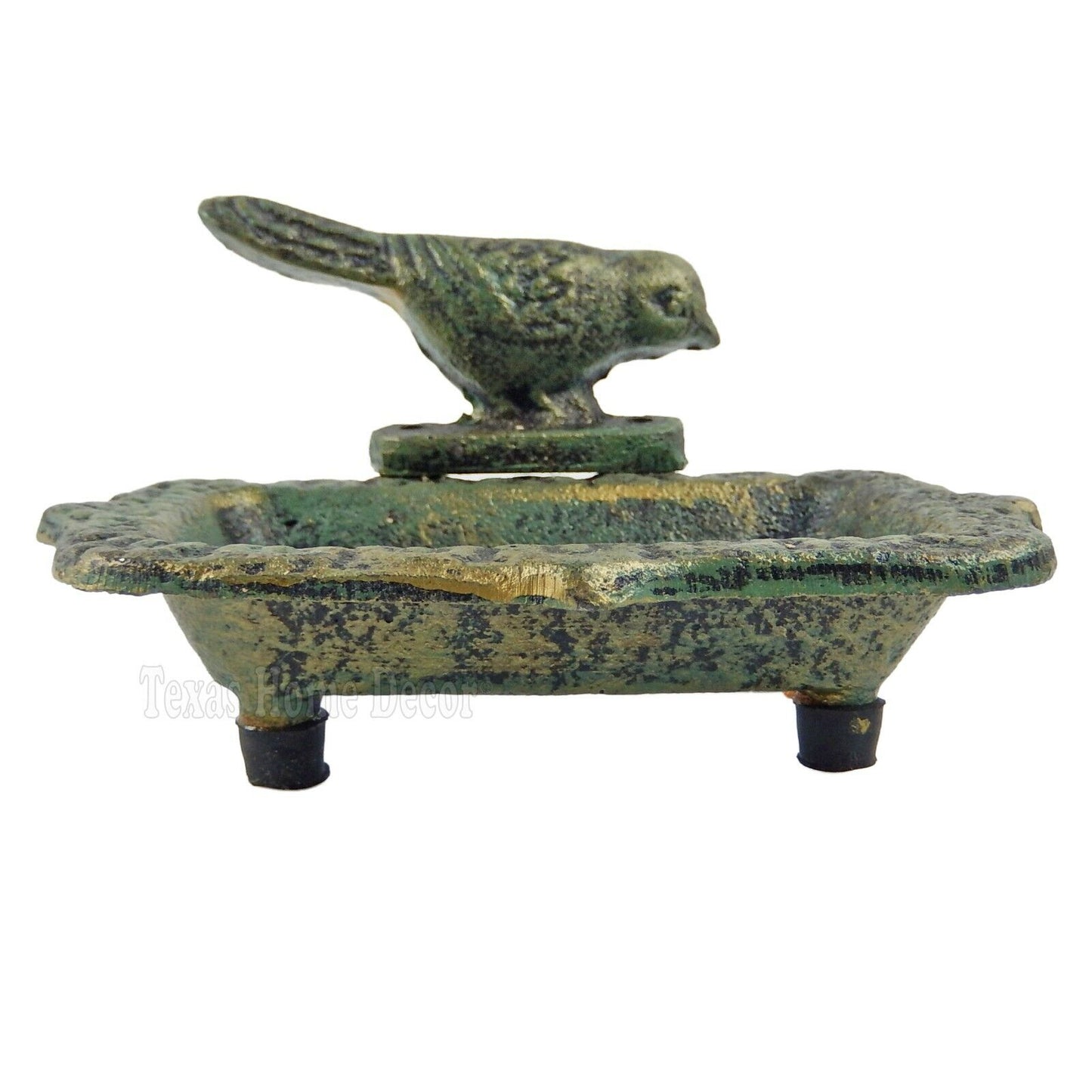 Bird Soap Dish Cast Iron Gold Green Patina Verdigris Finish Bathroom Kitchen