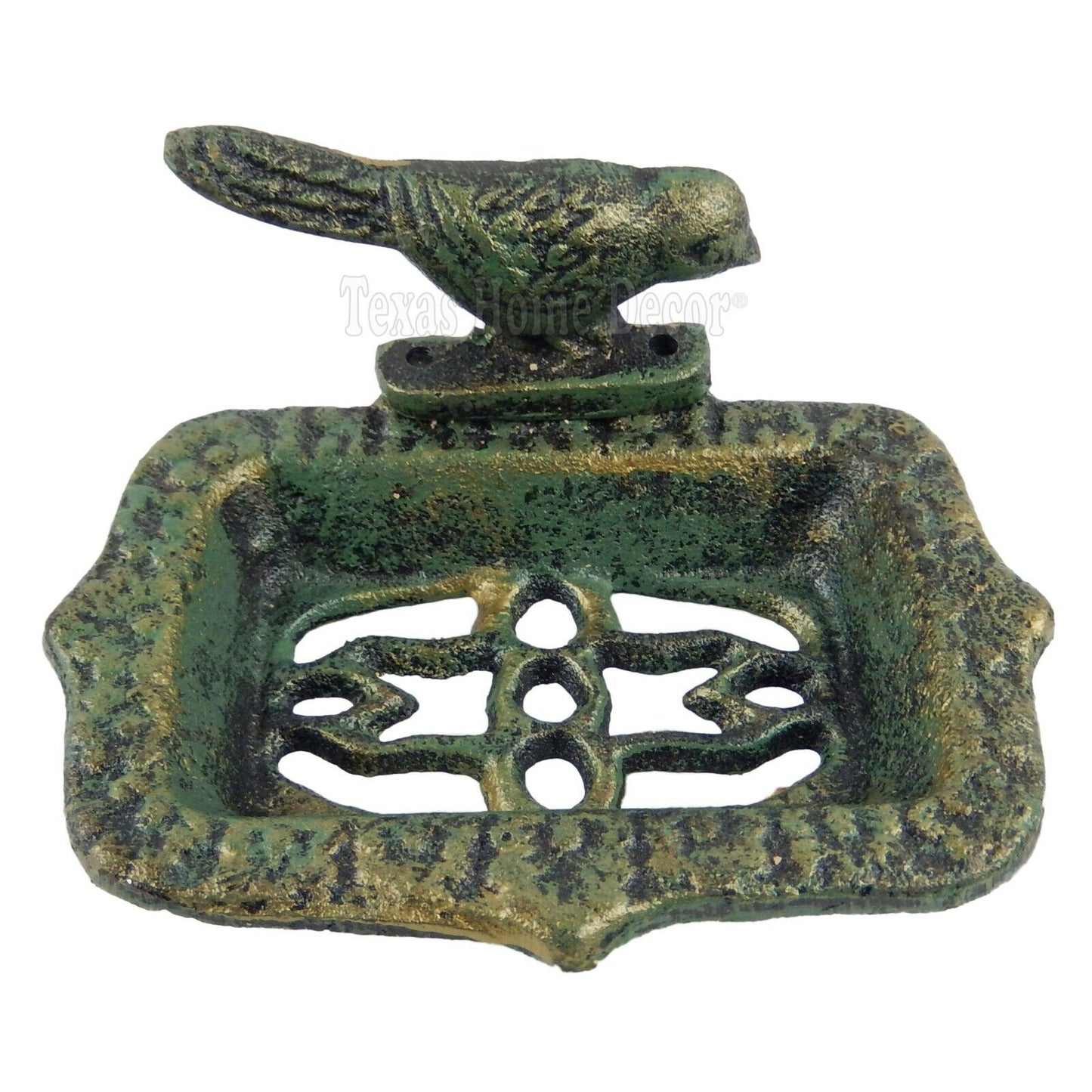 Bird Soap Dish Cast Iron Gold Green Patina Verdigris Finish Bathroom Kitchen