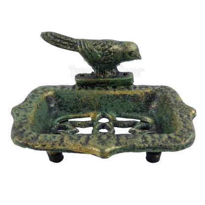 Bird Soap Dish Cast Iron Gold Green Patina Verdigris Finish Bathroom Kitchen