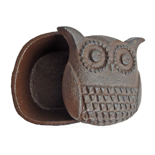 Cast Iron Owl Secret Key Hider Trinket Jewelry Box Dish Rustic Brown Finish