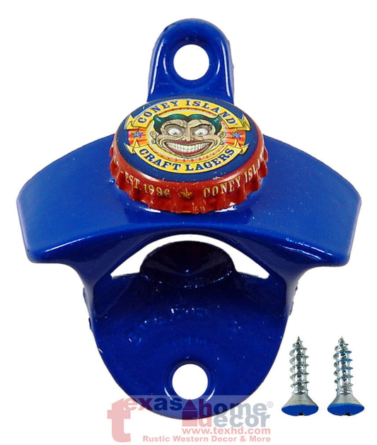 Blue Coney Island Beer Bottle Opener Starr X Wall Mount Powder Coated w/ Screws