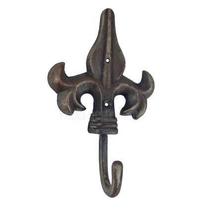 Fleur De Lis Wall Hook Cast Iron Key Towel Coat Hanger Antiqued Silver Patina