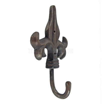 Fleur De Lis Wall Hook Cast Iron Key Towel Coat Hanger Antiqued Silver Patina