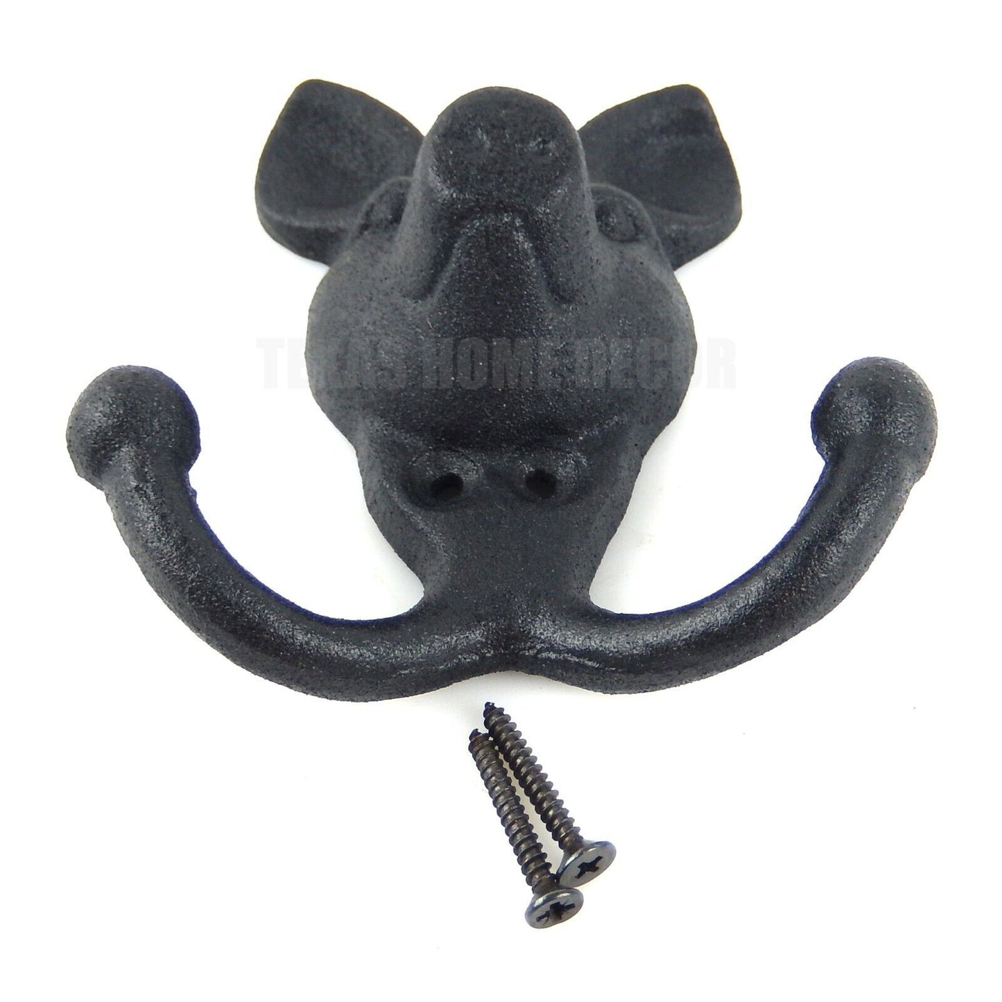 Pig Head Double Wall Hook Cast Iron Key Towel Coat Hanger Black With Clear Coat