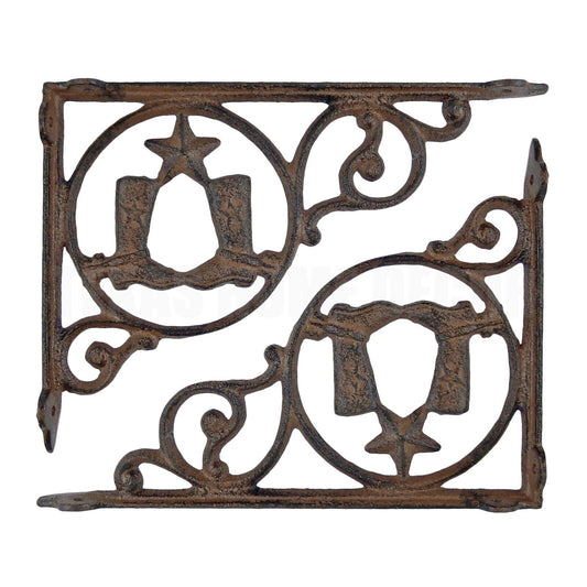 2 Boots Star Scrolls Cast Iron Shelf Brackets Rustic Western Antique Style 9 in