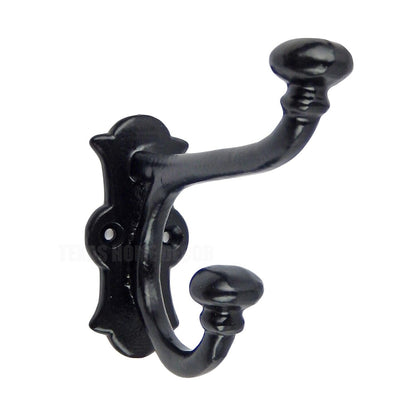 Fancy Farmhouse Harness Double Wall Hook Cast Iron Coat Towel Robe Hanger Black