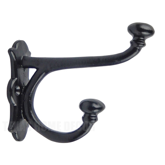 Fancy Farmhouse Harness Double Wall Hook Cast Iron Coat Towel Robe Hanger Black