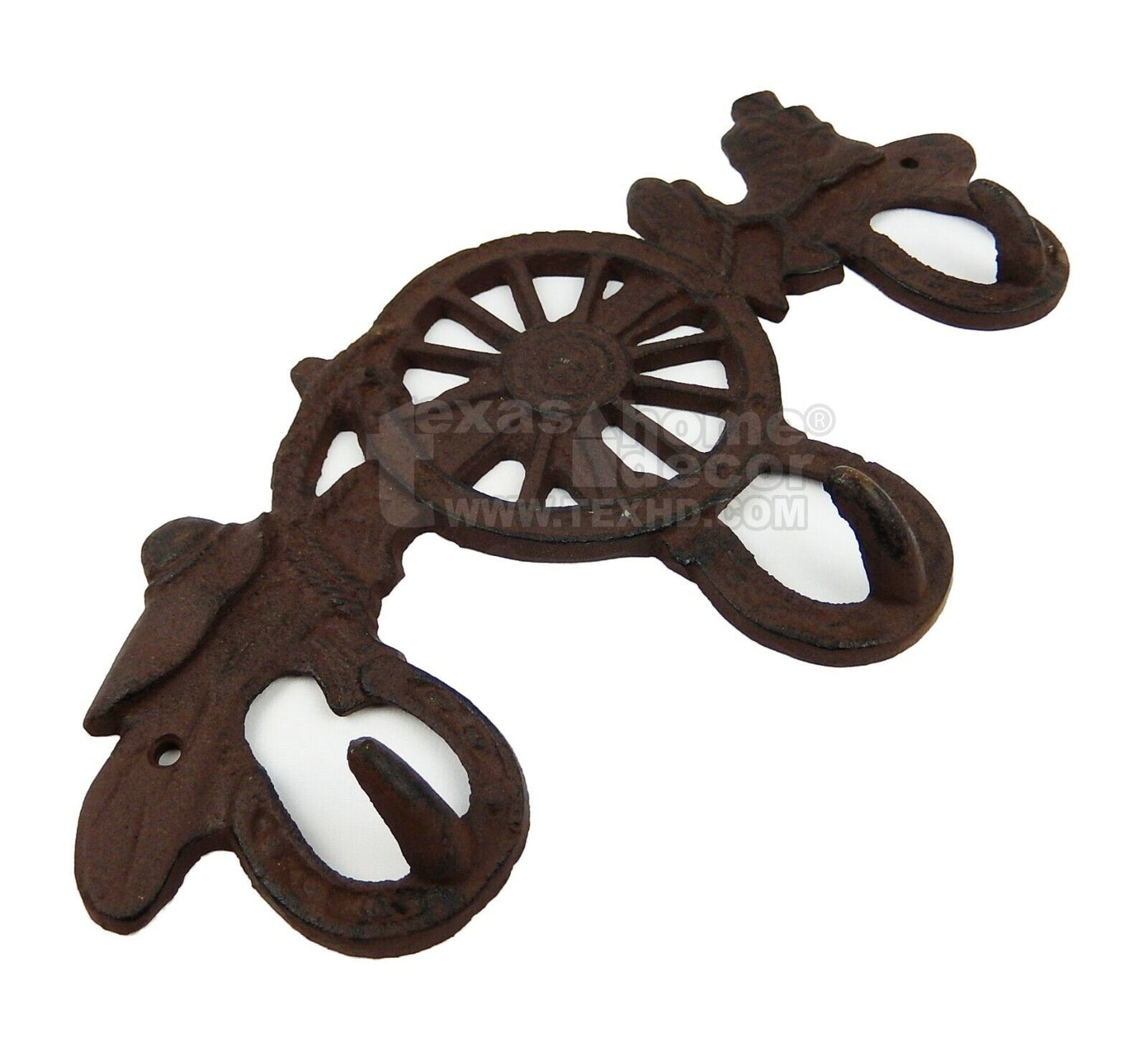 Wagon Wheel Coat Rack Key Holder Hooks Rustic Antique Style Western Wall Mounted