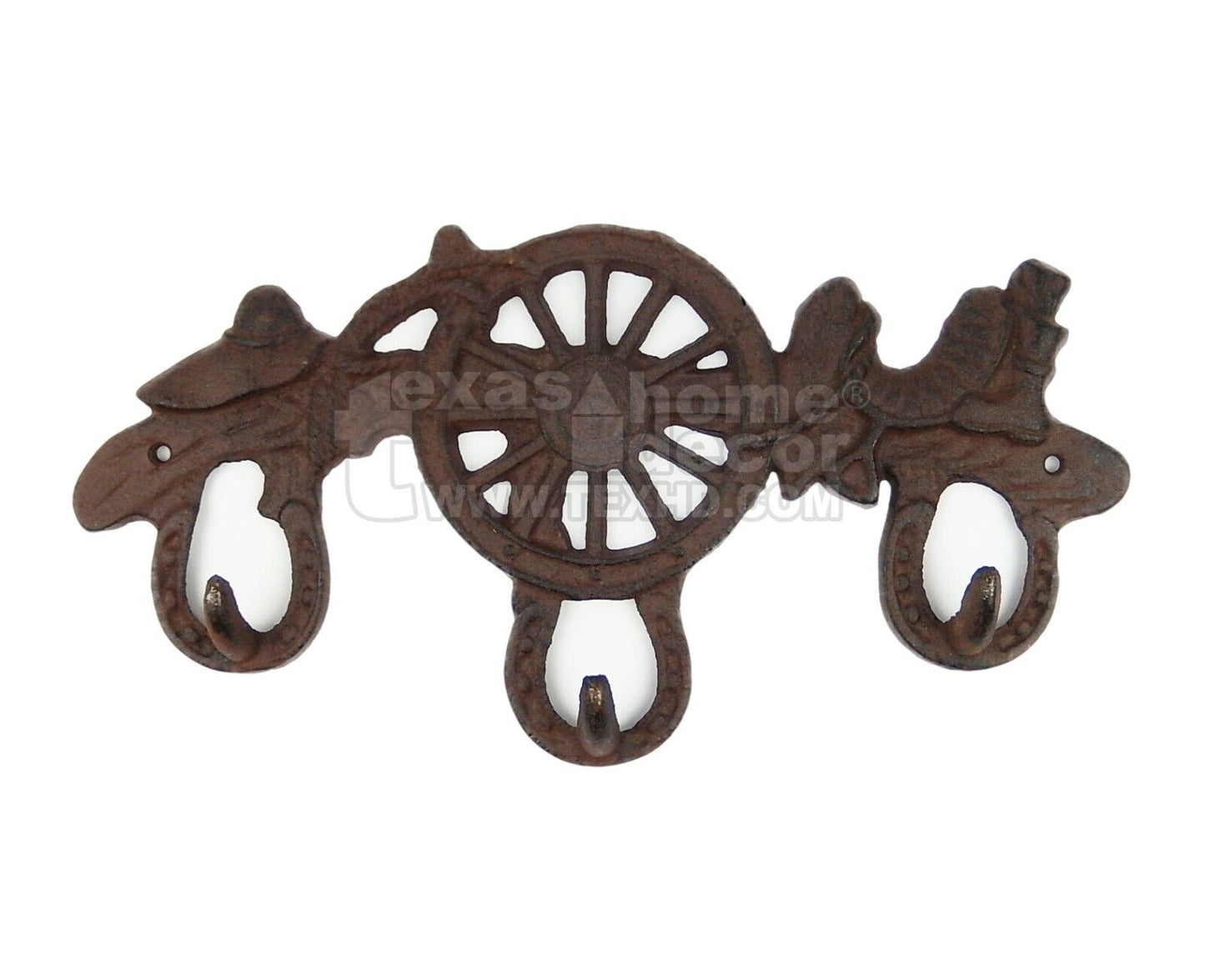 Wagon Wheel Coat Rack Key Holder Hooks Rustic Antique Style Western Wall Mounted