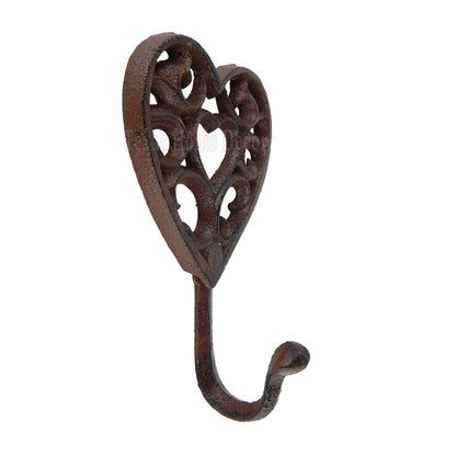 2 Heart Coat Hook Towel Hat Hanger Holder Rustic Cast Iron Ornate Antique Style