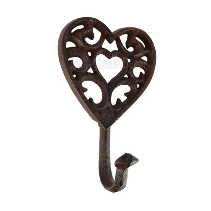 2 Heart Coat Hook Towel Hat Hanger Holder Rustic Cast Iron Ornate Antique Style