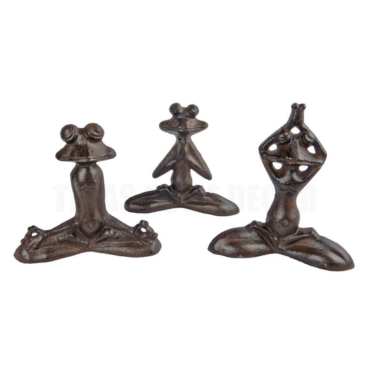 3 Assorted Cast Iron Yoga Frog Pose Figurines Zen Garden Decor Door Wedge