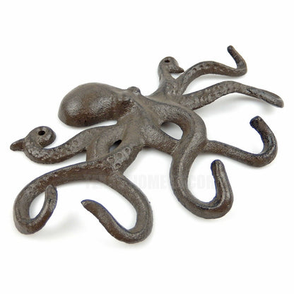 Octopus Wall Hook Cast Iron Key Rack Towel Coat Hanger Antique Brown Nautical