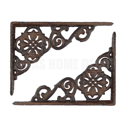 2 Small Flower Shelf Brackets Cast Iron Braces Antique Style 6 1/2 x 4 1/2"