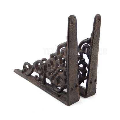 2 Small Flower Shelf Brackets Cast Iron Braces Antique Style 6 1/2 x 4 1/2"