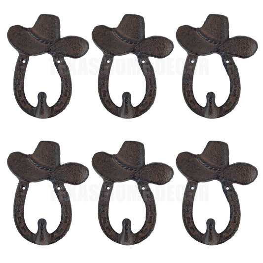 6 Hat Horseshoe Wall Hooks Cast Iron Rustic Western Key Coat Towel Hanger 5 inch