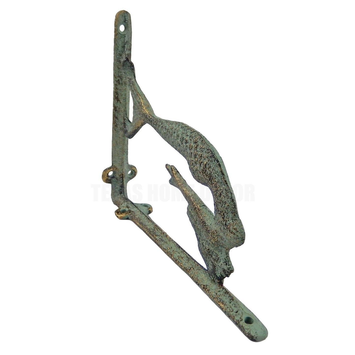 2 Mermaid Shelf Brackets Cast Iron Corner Braces Nautical Green Gold Patina