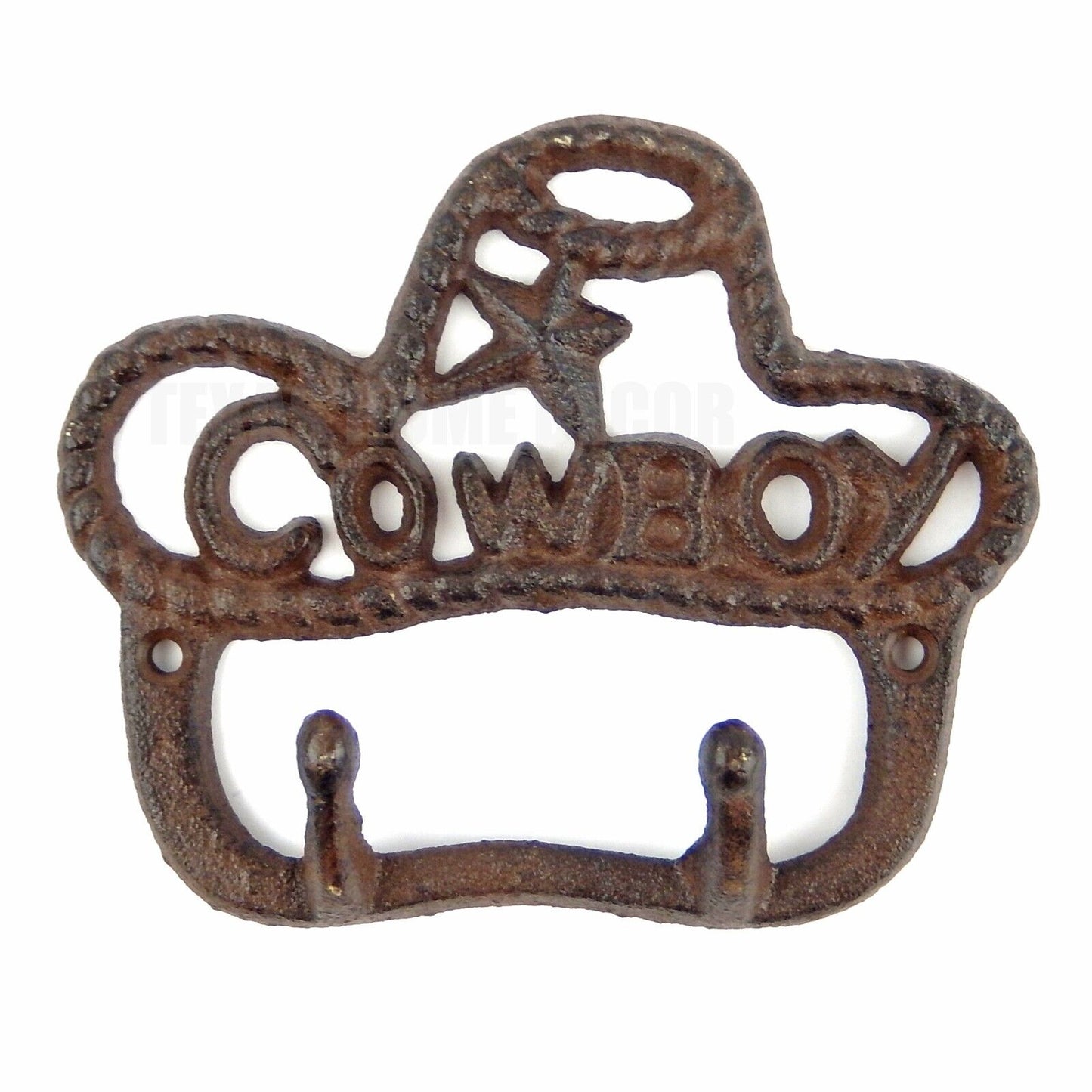 Cowboy Hat Star Double Wall Hook Cast Iron Coat Towel Key Hanger Rustic Western